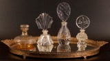 Antique Dresser Mirror with 4 Perfume Bottles