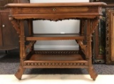 Antique wood and leather top table