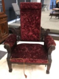 Antique Wood and Velvet Arm Chair