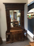 Antique Walnut Hall Tree with Mirror