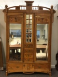 Antique Walnut Wardrobe with Mirrored Doors