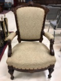 Antique Wood Upholstered Arm Chair