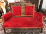 Antique Wood and Red Settee