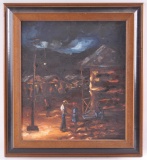 Original Evening Street Scene : Oil on Canvas by Wener P. Lours