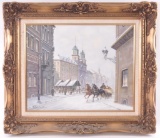 Original Winter City Scene : Oil on Canvas by Stanislav Chimilinski (1911-1979)