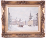 Original Winter City Scene Oil : on Canvas by Stanislav Chimilinski (1911-1979)