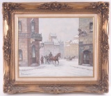 Original Winter City Scene : Oil on Canvas by Stanislav Chimilinski (1911-1979)