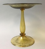 Steuben Amber Swirl Ribbed Compote