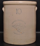 Antique 10 Gallon Lowell Pottery Co. Tonica Ill. Stoneware Crock