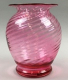 Steuben Optic Swirl Gold Ruby Vase #6424