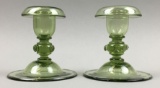 Pair of Steuben Pomona Green Candlesticks #6384