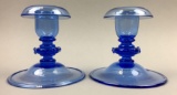 Pair of Steuben French Blue Candlesticks #6384