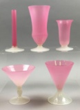 Lot of 5 : Vintage Steuben Rosaline/ Alabaster Glass - Vases and Goblet