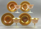 Set of 4 : Steuben Gold Aurene /Calcite Sherbets and Underplates #2680