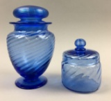 Lot of 2 : Steuben Blue Cobalt Blue Swirl Art Glass Jars