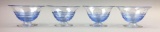 Set of 4 : Steuben Clear Crystal Bowls with Cobalt Blue Threaded Design