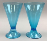 Set of 2 : Steuben Celeste Blue Footed Vases