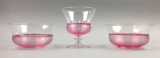 Group of 3 : Steuben Clear Crystal w/ Cranberry Threading Detail