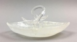 Steuben White Cluthra Basket w/Clear Crystal 