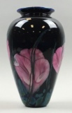 Richard Satava : Pink Poppies on Black Art Glass Vase