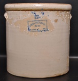 Antique 12 Gallon Lowell Pottery Co. Tonica Ill. Stoneware Crock