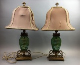 Pair of Vintage Steuben Cameo Glass Lamps