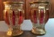 Antique Cabochon Moser cranberry panel glass vases with gold gilt accent
