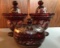 Group of Vintage ruby flash cut glass covered dishes