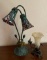 Group of 2 metal table lamps with ornate shades