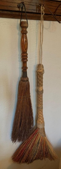 Group of 2 primitive fireplace brooms