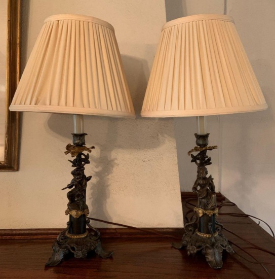 Pair of antique bronze figural table lamps