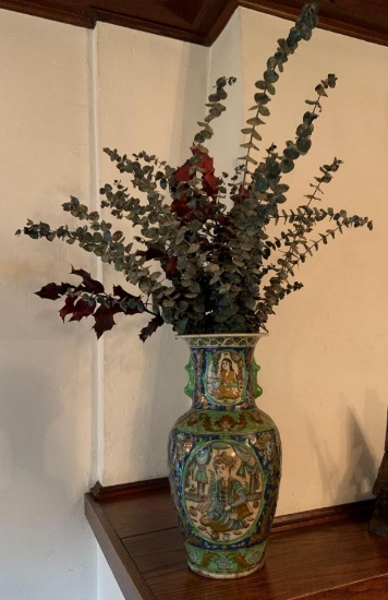 Antique oriental themed vase with florals