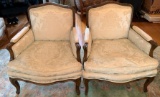 Group of 2 white brocade chairs