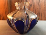 Antique Moser Cobalt and clear etched glass vase