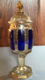Antique cobalt cabochon Moser glass dish with lid