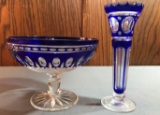 Group of 2 vintage cobalt cut to clear pieces including Waterford