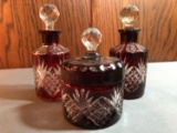 Group of 3 Ruby Cut to Clear Cologne Bottles with 