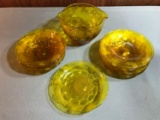 Group of Vintage yellow etched glass dishes