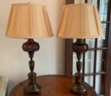 Pair of antique red color cut to clear table lamps