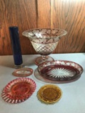 Group of Vintage glass items including ruby red flash and more