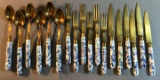 Vintage Stahl Bronco brass and porcelain fruit knives, forks and spoons