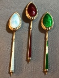 Group of 3 Sterling Silver and Guilloche Demitasse Spoons