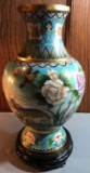 Asian Cloisonne vase on wooden stand