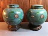 Group of 2 Asian covered Cloisonne jars