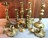 Group of 10 Vintage brass candlestick holders