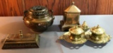 Group of antique brass inkwell and other pieces