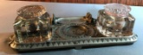 Antique inkwell holder with glass inkwells