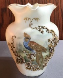 Antique bird enameled vase
