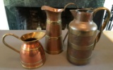 Group of 3 vintage brass pitchers with handles