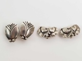 Georg Jensen Sterling Silver Earrings : Tulips #106 and Double Leaf # 50A